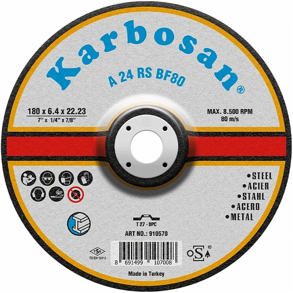 Диск шлифовальный по металлу Karbosan 180х6,4х22