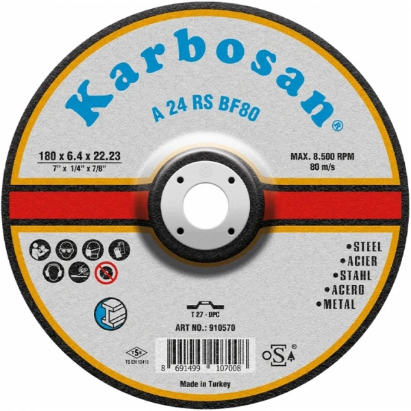 Диск шлифовальный по металлу Karbosan 180х6,4х22